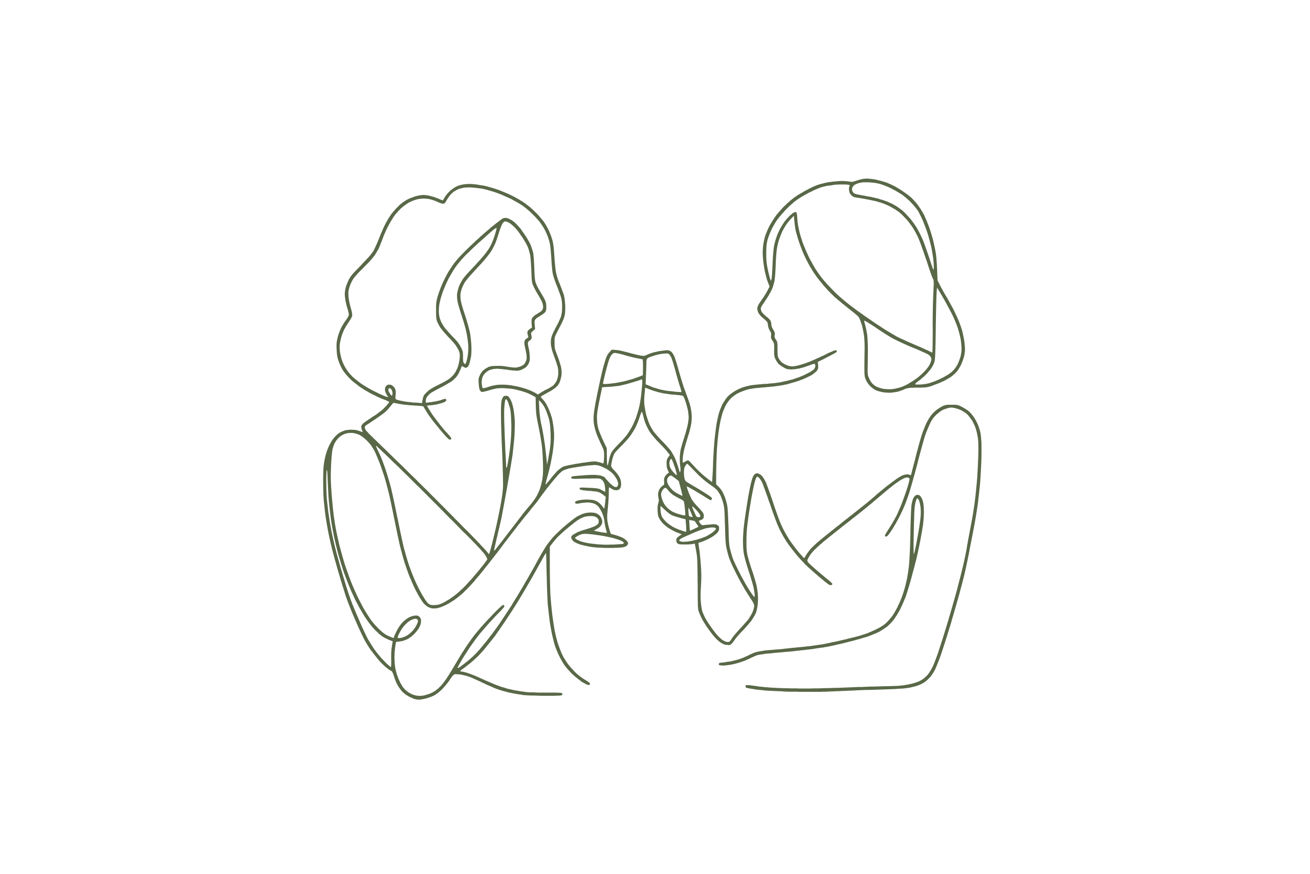 Line drawing illustration of two people toasting with champagne glasses, Zakanthi Restaurant, Kalamaki Zakynthos